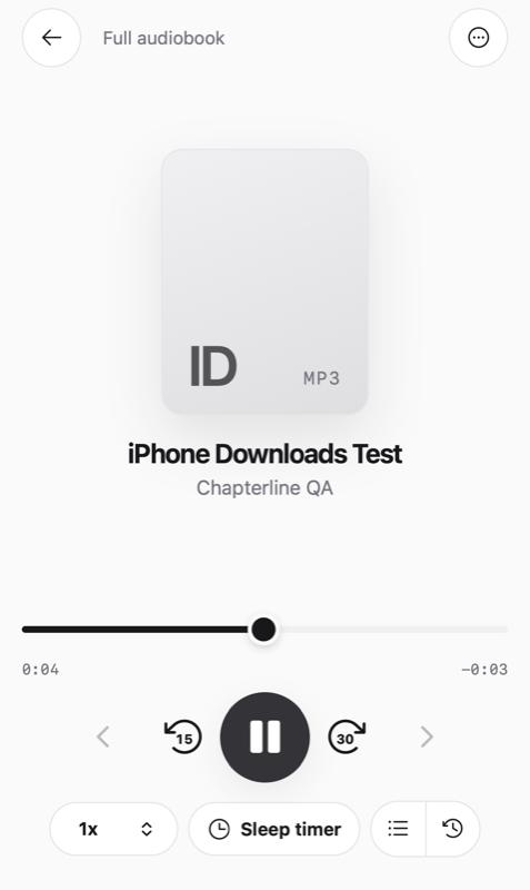 Existing Hark iPhone test capture, with audiobook playback and chapter controls.